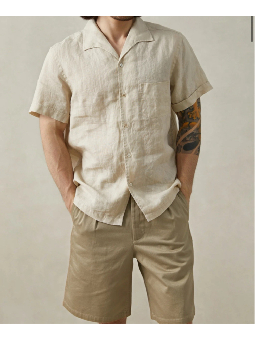 1950s Italian Collar Linen Short Sleeve Shirt S USA SHIP